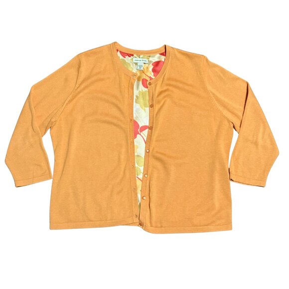 Amanda Smith Silk-Cotton Blend Cardigan Sweater XL Orange Floral-Lined Interior - Picture 2 of 13